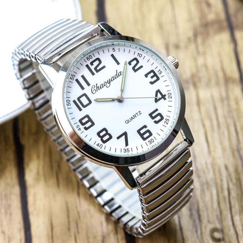 Large Number Luminous Elderly Quartz Watch with Waterproof Stainless Steel Elastic Band