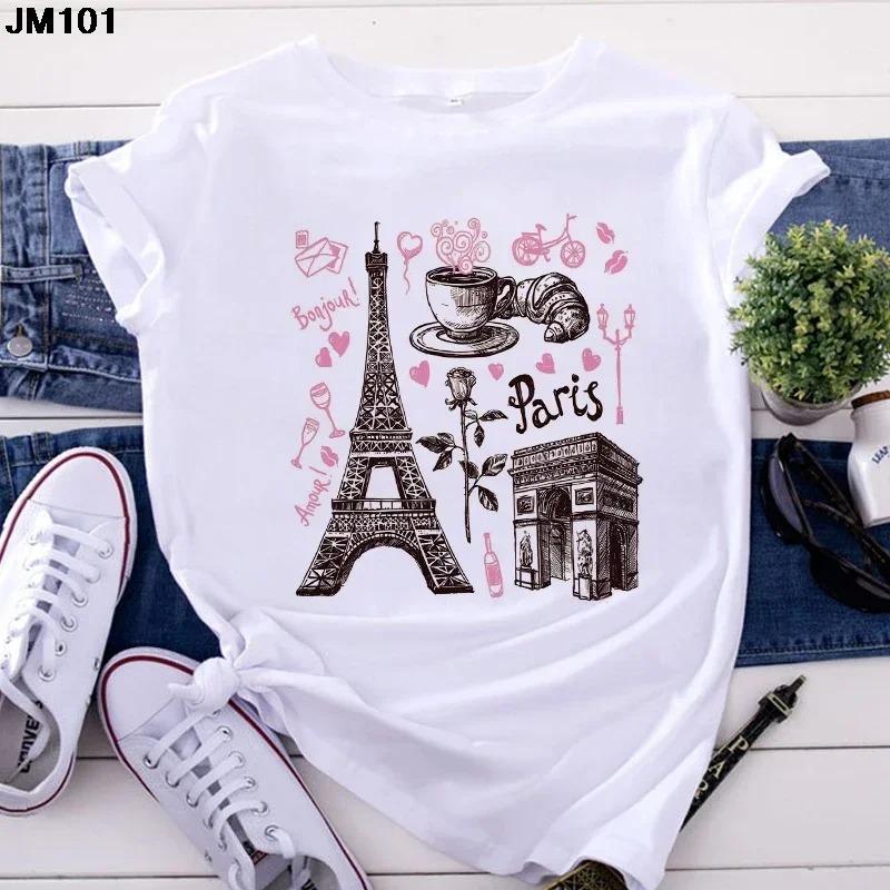 

Модные женские топы Футболка Харадзюку Париж Эйфелева башня Принт Футболка Повседневная уличная одежда Короткий рукав Женские футболки Одежда S