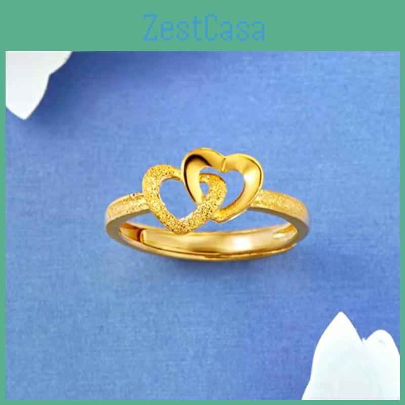 Goldplated Fashionable Heart Ring With Adjustable Fit Captivating Double Heart Design Women For
