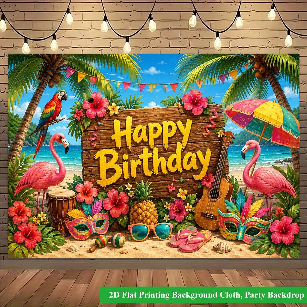 2D Flat Backdrop1pc Tropical Birthday Scene Backdrop Banner Polyester Wall Decor For Living Room Bedroom Office Outdoor Decor Holiday Gift