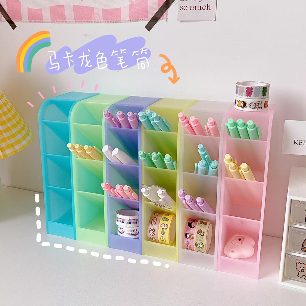 Korean Style Pen Holder Ins Desktop Storage Case Simple And Versatile Four Grid Diagonal Insertion Makeup Brush Lipstick Storage