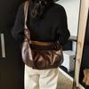 Korean ins large-capacity retro soft leather pleated dumpling bag lazy style casual versatile horn shoulder messenger bag