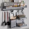 2-Tier Wall-Mounted Carbon Steel Kitchen Storage Rack with Spice & Knife Holder