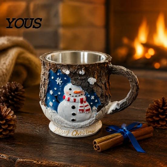 Durable Resin Cup Christmas Themed Coffee Mug, 3D Santa Claus/Snowhouse/Reindeer/Socks/Christmas Tree/Snowman Design, Party Drink Supplies Stainless