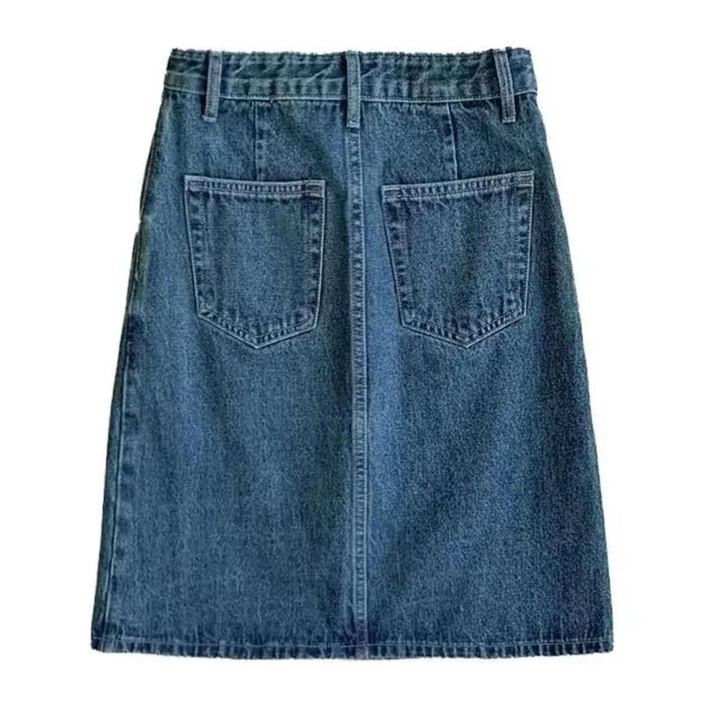 Dámská džínová cargo sukně s nízkým pasem, na knoflíky, přiléhavá, s kapsami s klopou