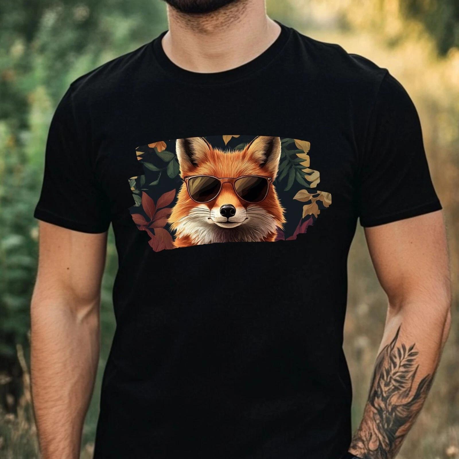 T-Shirt Herren Fuchs mit Sonnenbrille Motiv Baumwolle Größe XS bis 5XL L