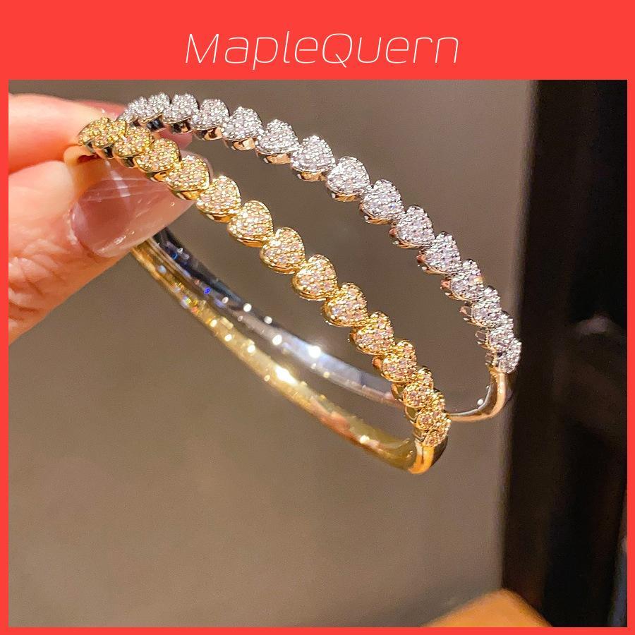 Love Heart Shape 18k Gold Plated Cuff Bracelet With Zirconia For Women Fashion Accessories