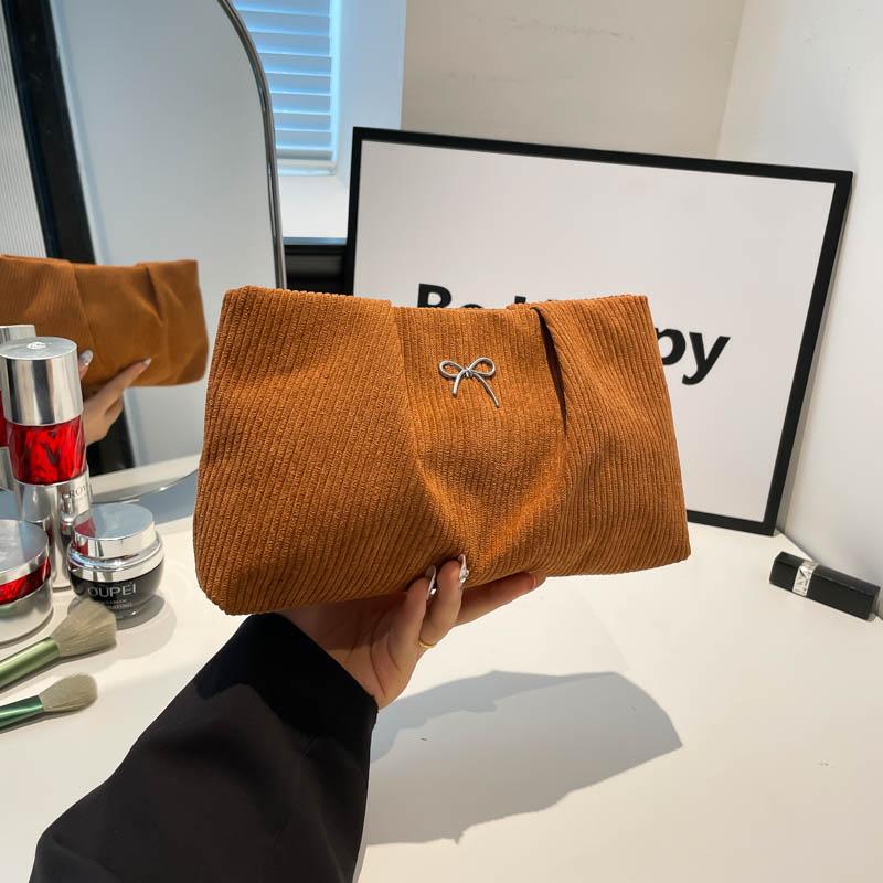 Bow Decoration Women Evening Clutch Bag Corduroy Evening Purse Large Capacity Soft Clutch