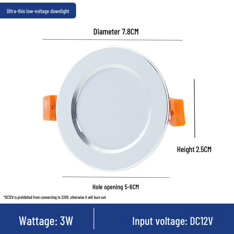Low Voltage 12V-36V Ultra-Thin LED Downlight for RVs and Boats, 24V Driver-Free, Embedded Design.
