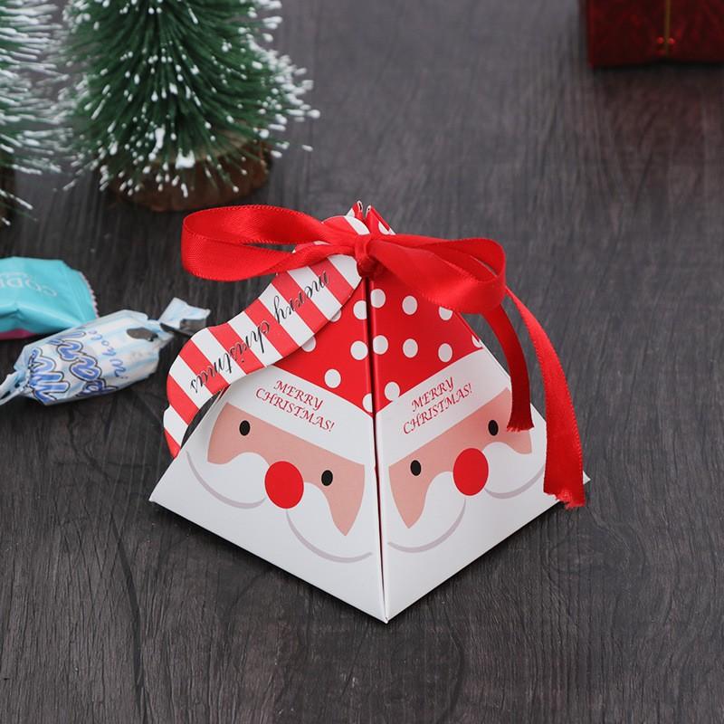 10Pcs Christmas Candy Packaging Box Santa Claus Reindeer Triangle Gift Box Merry Christmas Labeled Kraft Paper Box Party Supplie