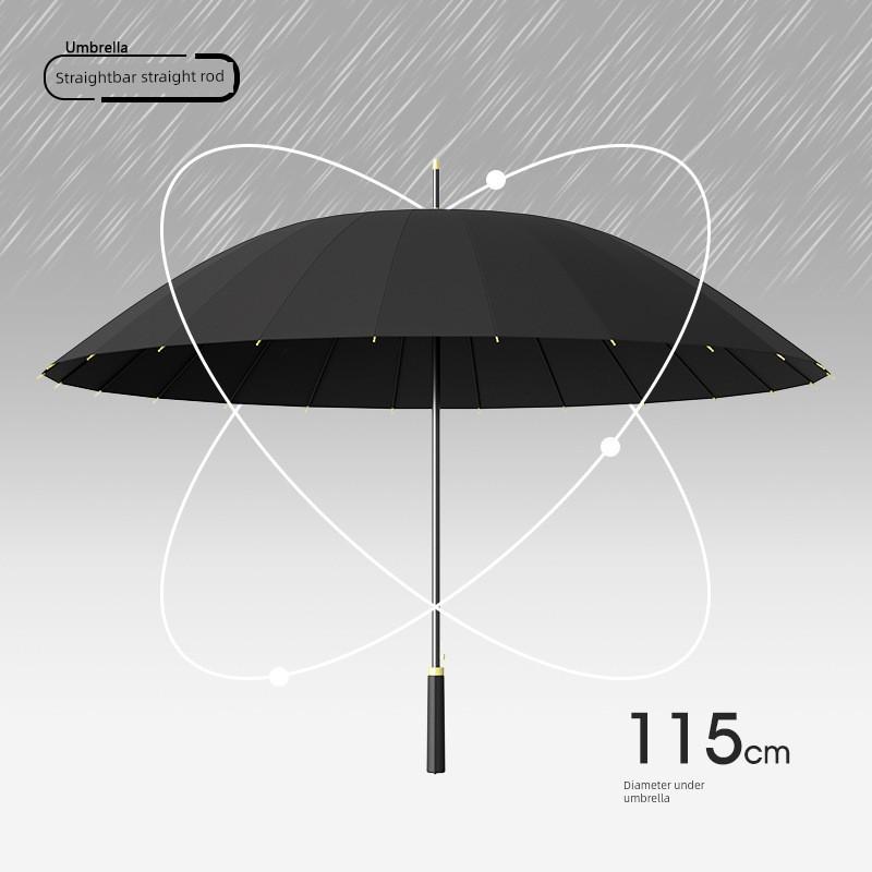 24-Rib Automatic Umbrella, Large Size, Extra-Large, Factory Bulk Straight Handle Long Handle Umbrella, Dual-Use for Sun and Rain, with Logo Printing
