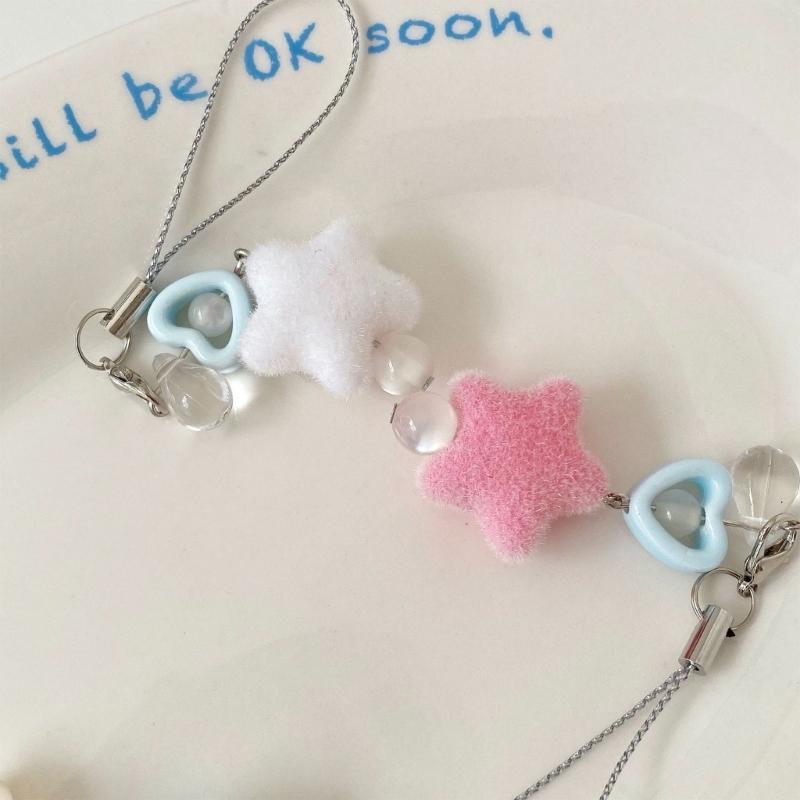 Elegant Soft Flocking Star Keychain with Colorful Dopamine Aesthetic Handmade Keyring for Personalizing Keys Or Bags