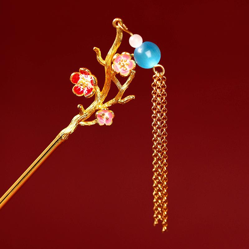 ExquisiteAncient Han Nationality Buns One Step, One Step Shake The Long Tassel Design, Gold Plating, Golden Flower Drip Gum Ancient Style