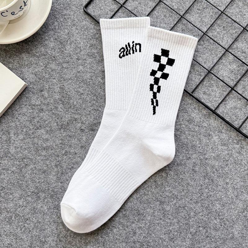 Men Spring Simple Small Design Letter High Thread Sports Stockings