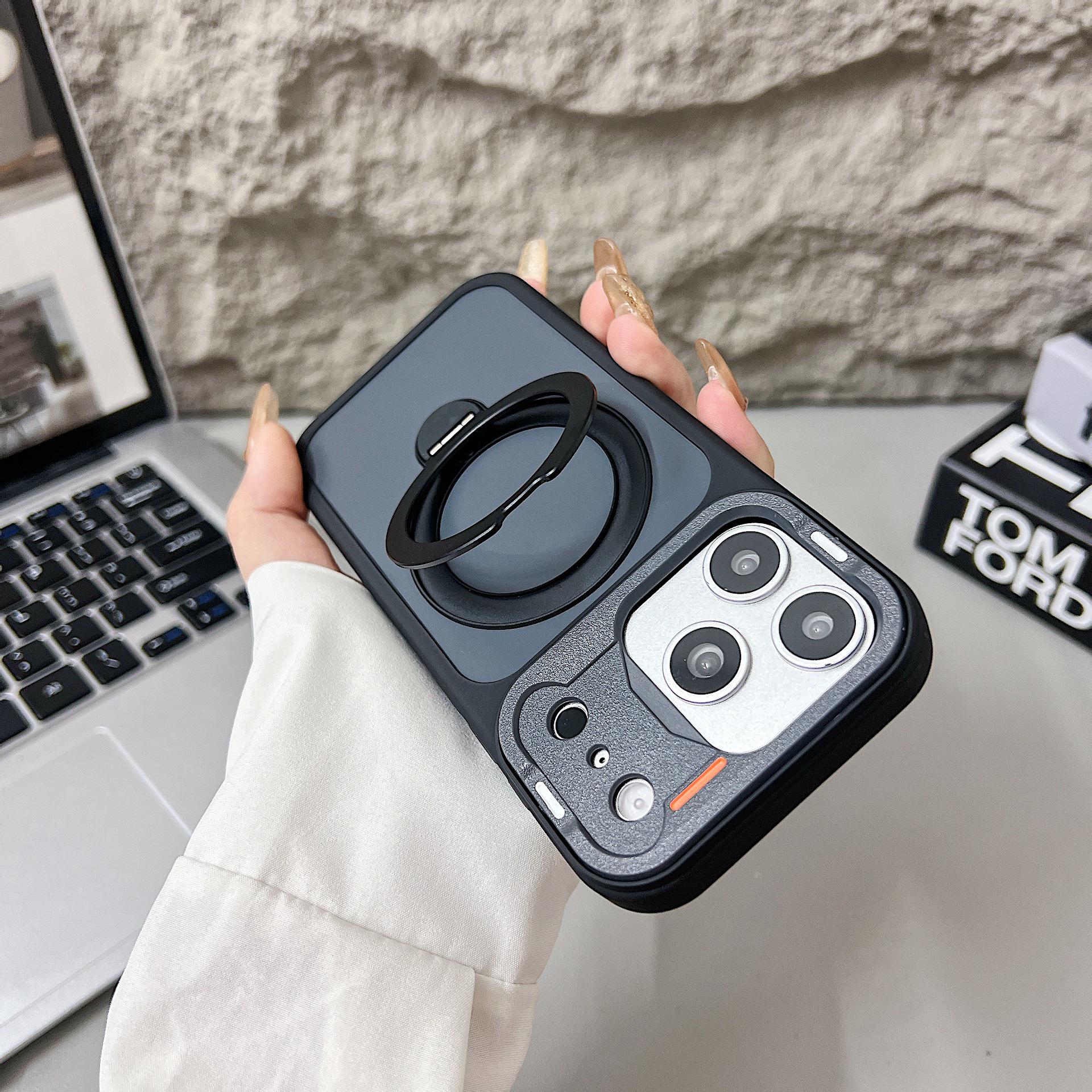 

Creative Mirror Frame Rotating Stand Magnetic Protective Case for iPhone 16, 15, 14 Pro Max in Color Blocking Design 15 ProMax