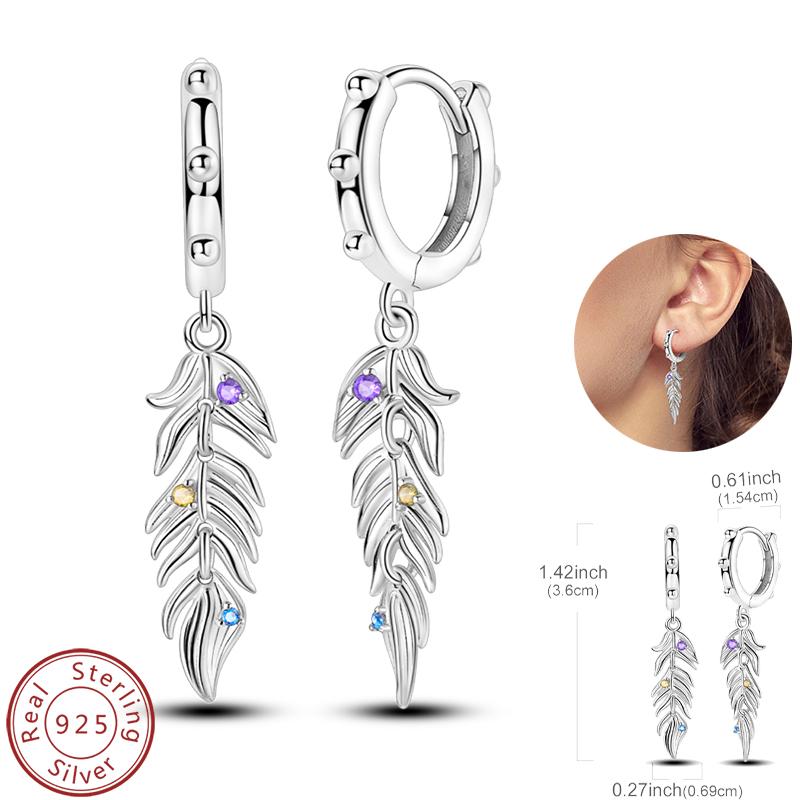 Real 925 Silver Palm Devil's Eye Feather Dream Catcher Design Luxury Earrings Fit For Engagement Fine Jewelry Gifts