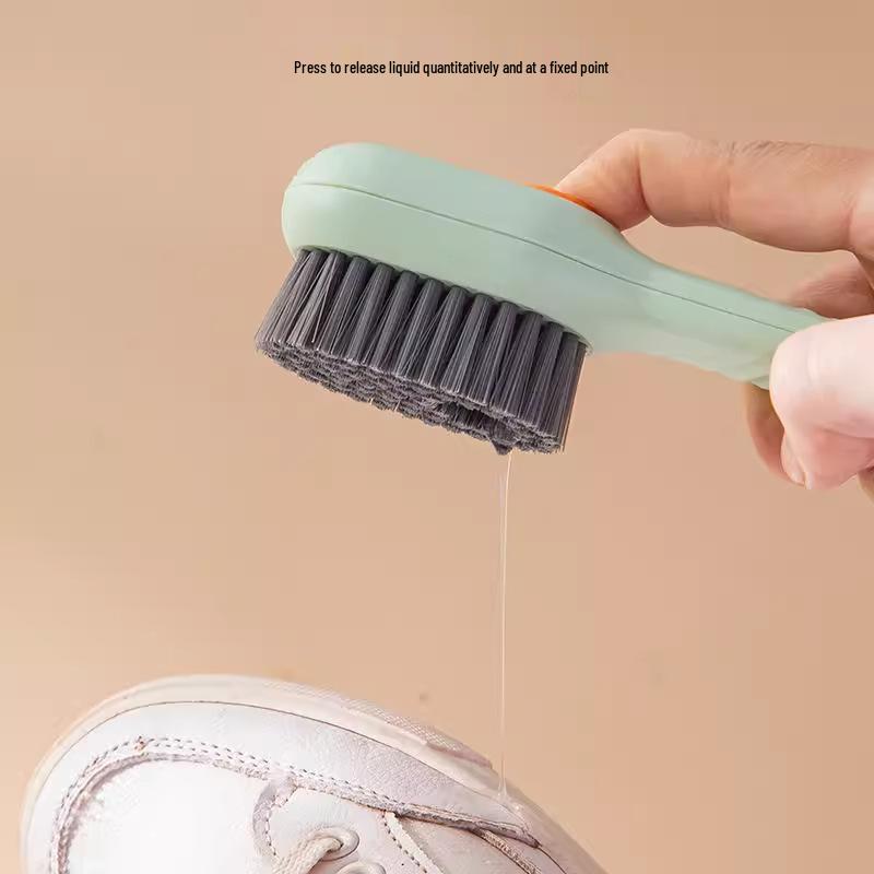 Versatile Shoe Cleaning Brush with Soft Bristles and Press-Type Liquid Dispenser - Gentle On Shoes