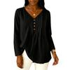 Women's Pleated V Neck Long Sleeve Blouse Button Detail Casual Lightweight Top for Work or Everyday Wear