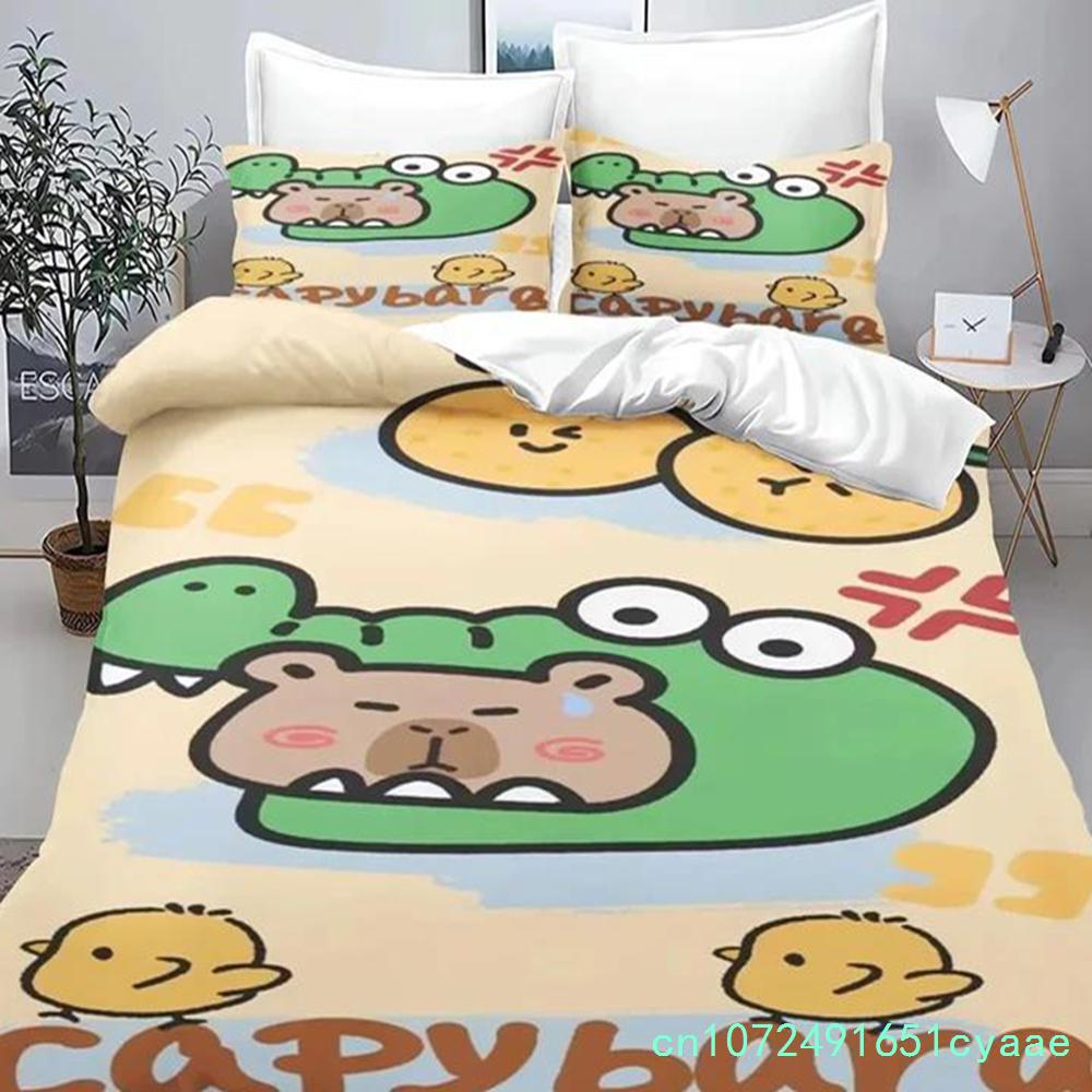 Cartoon Capybara 3D Printed Bedding Set Children's Duvet Cover Pillow Case Set Anime Polyester Cute Cartoon Home Decoration