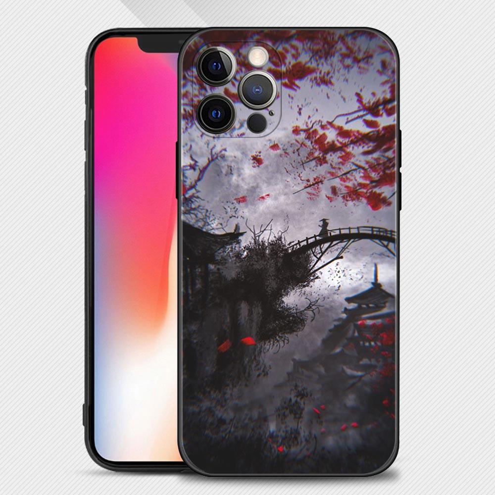 Landscape Ink Samurai Art Phone Case Cover Coque For Iphone Xiaomi Mi Samsung Galaxy Redmi Note A S 11 12 13 14 15 22 23 24 5G Pro Plus Max Fe Ultra