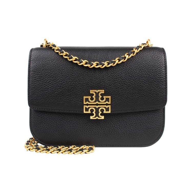 Tory Burch Britten Minimalist Fashion Hollow Double T Logo Flap Adjustable Metal Chain Leather Crossbody Shoulder Bag Women bags Black 140987-001