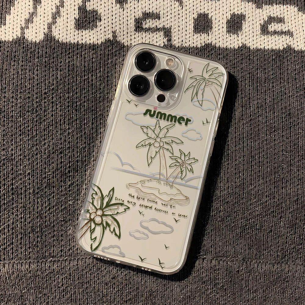 Creative Summer Line Coconut Tree iPhone17Promax Mobile Phone Case Suitable for Apple 16promax Space Case