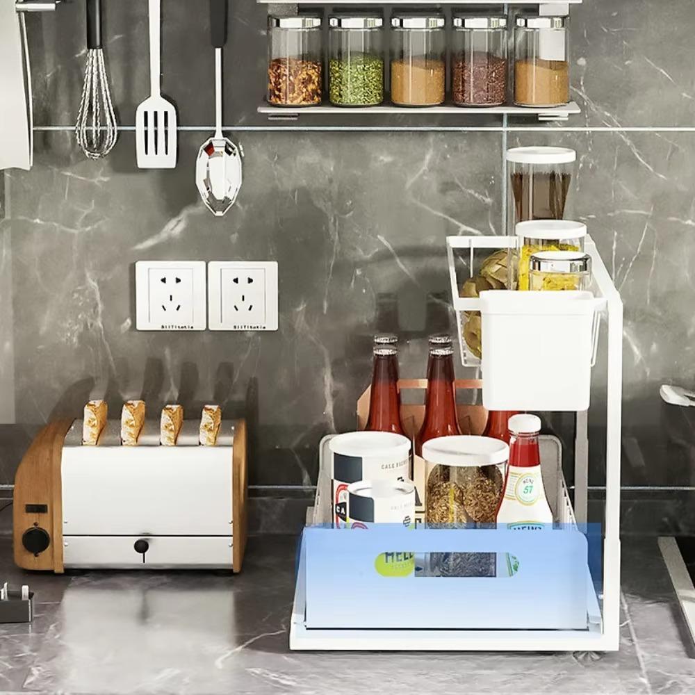 Under Sink Organizer Rack Kitchen Drawer Storage Racks Household Slide Out Type Spice Shelves 2 Layers Portable Condiment Shelf