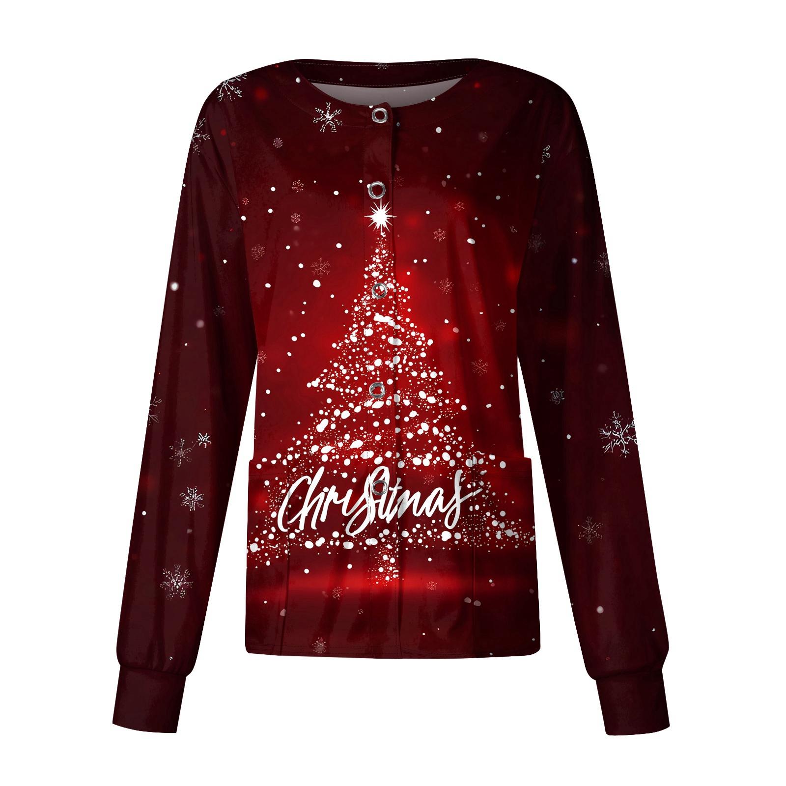 

Женский повседневный однобортный однобортный защитная одежда с рождественским принтом и длинными рукавами, кардиган, топ XL