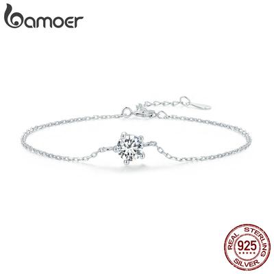 Bamoer 1CT Moissanite Bracelet Trendy 925 Silver Chain Charms For Women Classic Jewelry