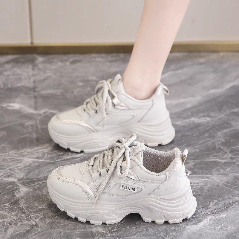 Fleece-Lined Leather Women's Sneakers: Trendy, Lightweight, Height-Boosting Casual Winter Shoes