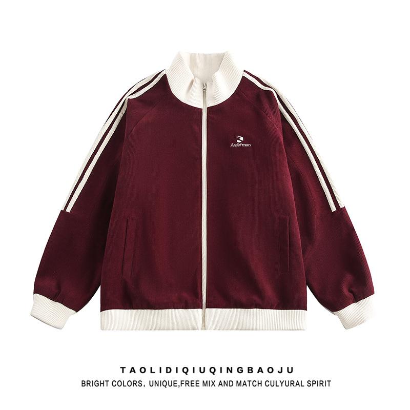 Women's Stand Collar Long Sleeve Zip Up Jacket Loose Fit Striped Waffle Sweatshirt Baseball Outerwear