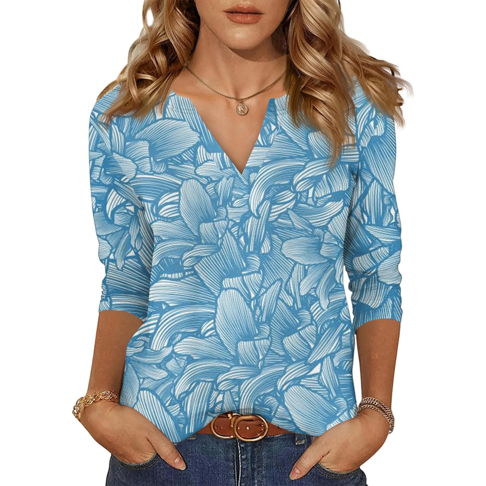 Women s Casual Fashion Sexy Comfortable V-Neck Floral Seven Sleeve Top L