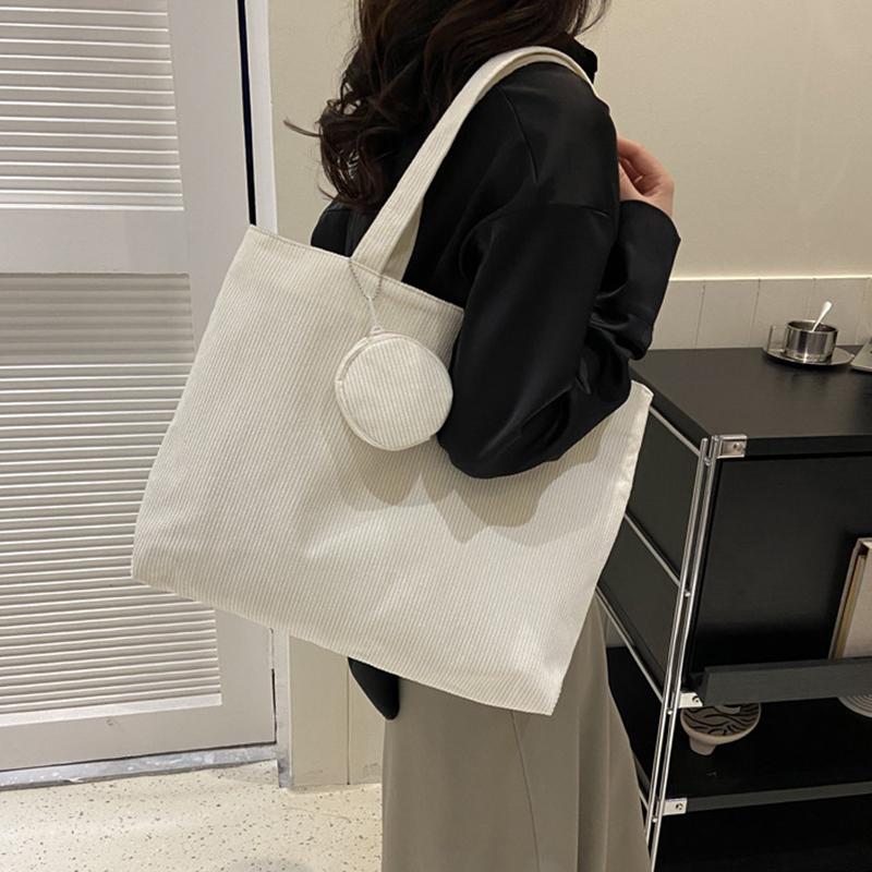 Women Corduroy Tote Handbag Zipper Vintage Tote Bag Foldable Retro Shoulder Bag with Coin Bag Large Capacity Versatile Sling Bag MIT
