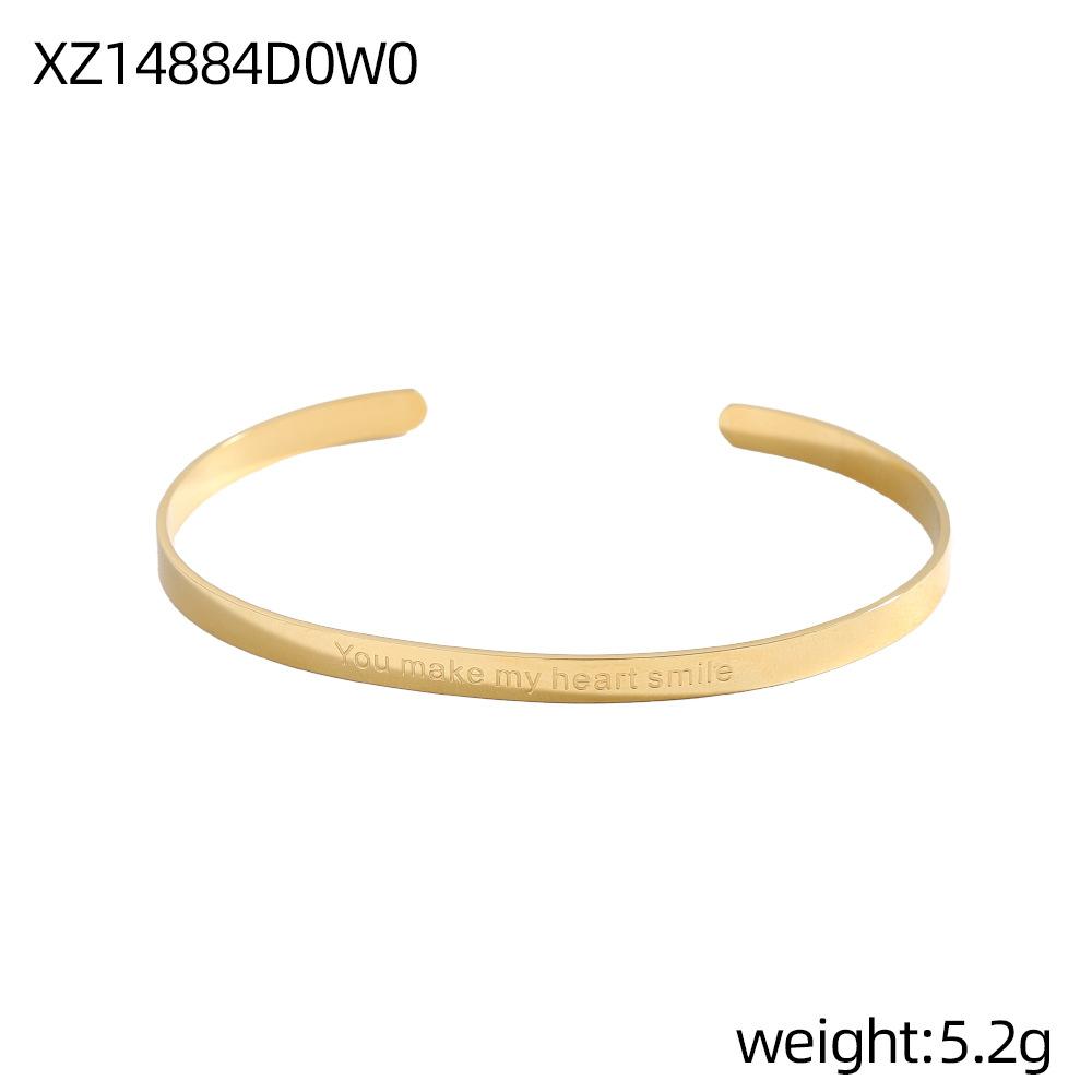 CARLIDANA Simple Stainless Steel Adjustable Link Chain Gold Plated Blank Texture Stainless Steel Personalized C Bangle for Women