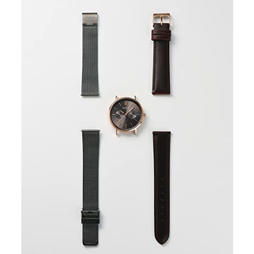 BERING Men's & Women's (Unisex) Watch, Japan Exclusive, Brown Calf Leather & Gray Stainless Steel with Two Mesh Straps, Sapphire Crystal, Changes, 142