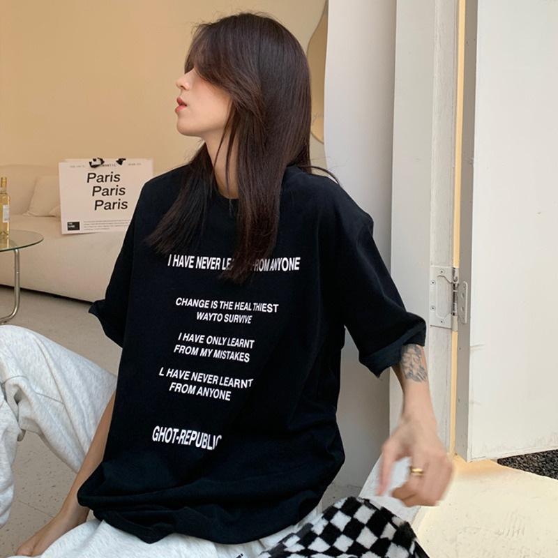 Women's Early Spring 2025 Petite Loose Fit White Crew Neck Short Sleeve T-Shirt