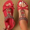 Damen Sandalen Bohemian Große Größe Blumen Strass Sandalen Offene Zehen Strandsandalen
