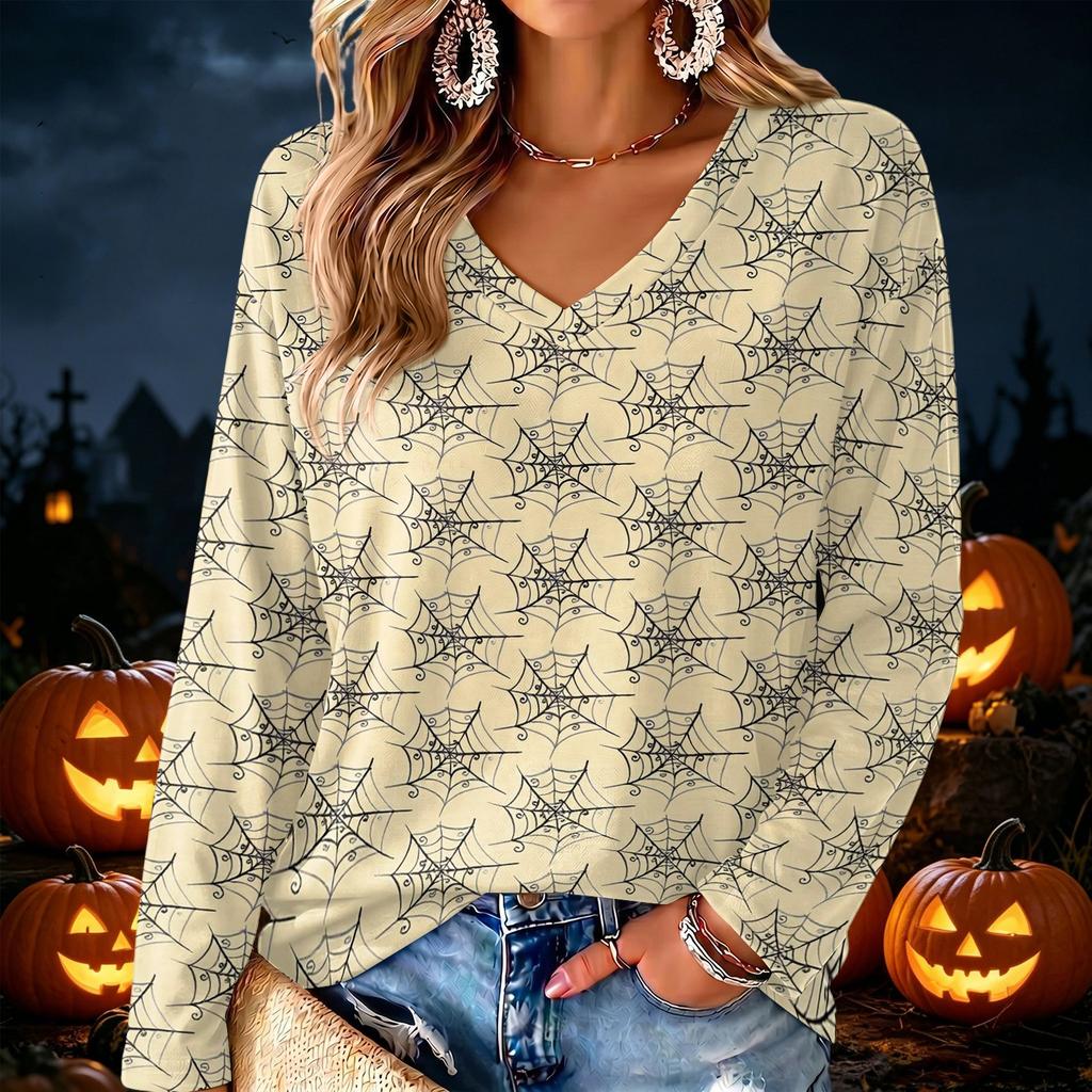 Women's V-Neck Long Sleeve Lightweight Print Top for Parties and Daily Wear