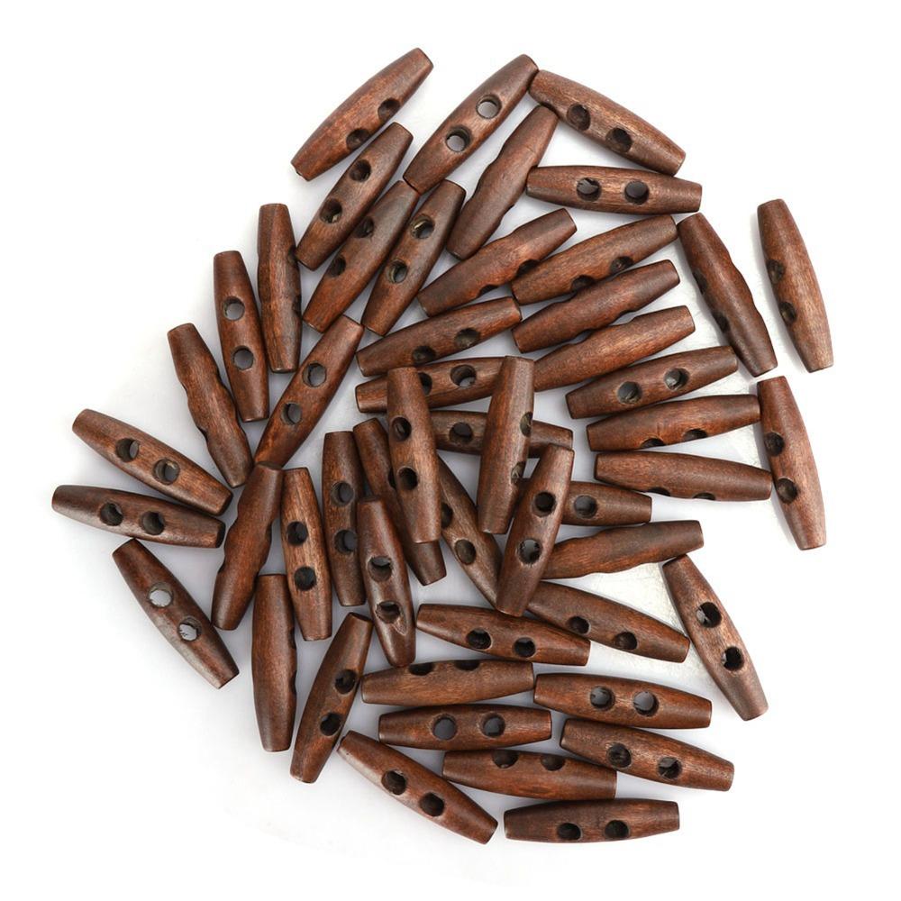 50Pcs Dark Coffee Wood Toggle Buttons Olive Shape Sewing Buttons 2 Holes Buttons DIY Clothing