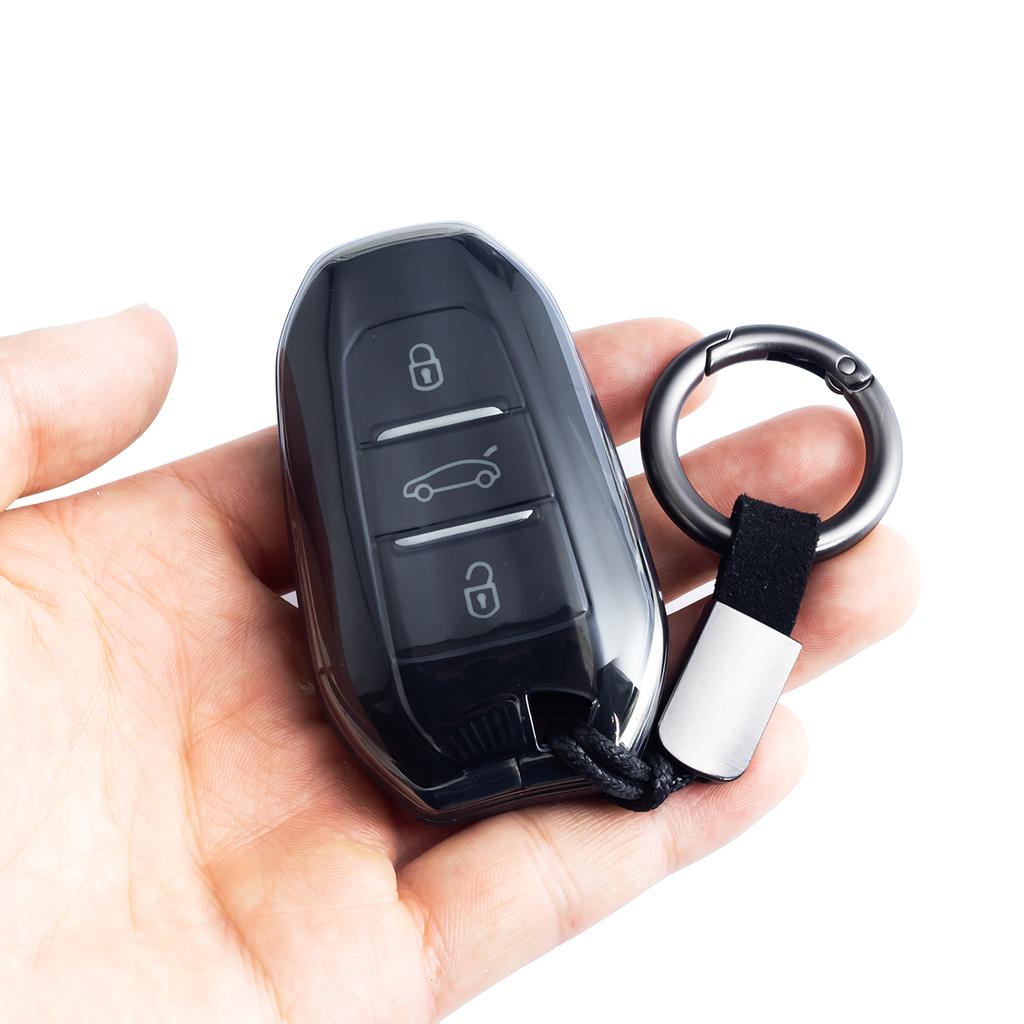 Slim Car Key Fob Case Cover Chain For Peugeot 208 308 508 2008 3008 5008 Citroen C4 C3 C5 Aircross DS3 DS7 DS9 Black Transparent