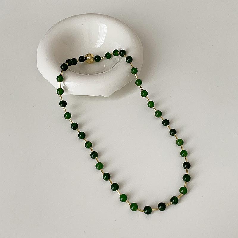 Retro Nuevo Chino Piedra Natural Collar de Cuentas para Mujer Personalidad Fresca Tendencia de Moda Cadena de Cuello Versátil Cadena para Clavícula