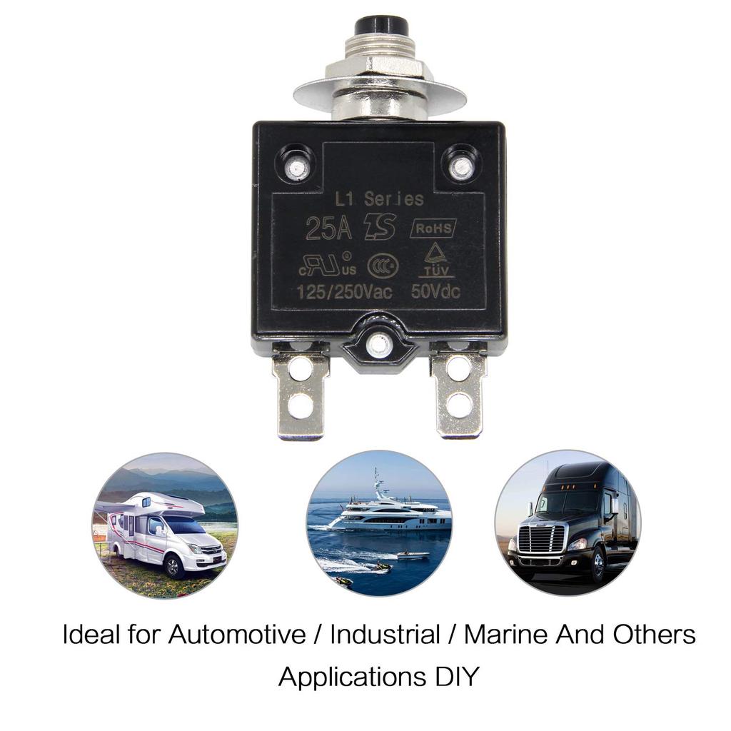125-250V AC 50V DC Push Button Circuit Breaker 25Amp Thermal Overload Protector L1 Series Manual Reset Thermal Circuit Breaker 25A