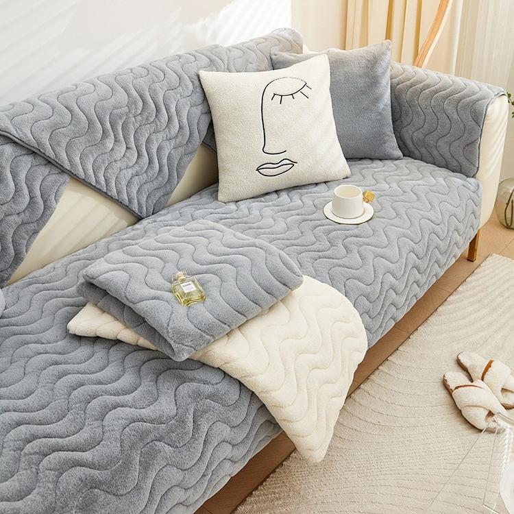 Thickened Plush Sofa Cushion Solid Color Non-slip Sofa Towel Winter Nordic Style Sofa Cover