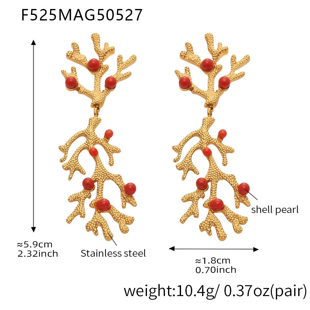 18k Gold-Plated Delicate Coral Red Bead Earrings with Stainless Steel for Women