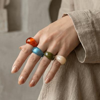 Kopułka Akrylowy Geometryczny Pierścionek Kolorowy Nieregularny Pierścionek Retro Przezroczysty Pierścionek z Żywicy Prezent