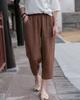 Women's Mid Rise Harem Pants Tapered Linen Pants Vintage Style Sand Wash Solid Color Summer Casual Cropped Trousers