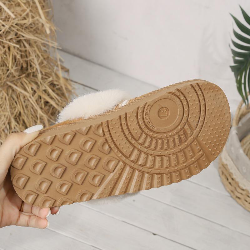 Cross-border Thick-soled Snow Boots Women's Hairy Mouth Bag Head Thickened Cotton Drag Women's Velvet Warm Indoor Home Can Wear Cotton Shoes Outside