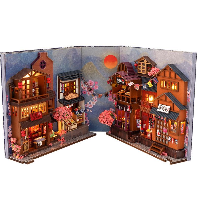 Tianyu DIY Dollhouse Bookend: Cherry Blossom Lane – Japanese Miniature 3D Puzzle Gift for Women