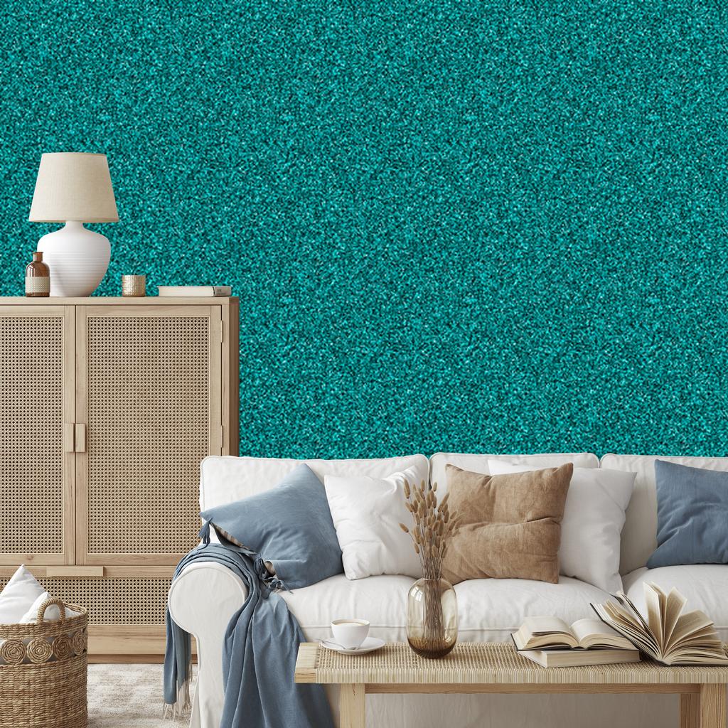 Glitter wallpaper, turquoise background, turquoise center for living room and bedroom 50x1000