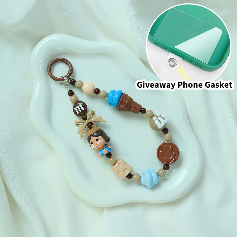 Roztomilá kreslená panenka s korálkovým popruhem na telefon, řetízkem na batoh, přívěskem na klíče, přívěskem proti ztracenému telefonu, dárkem pro iPhone, Samsung a dívku
